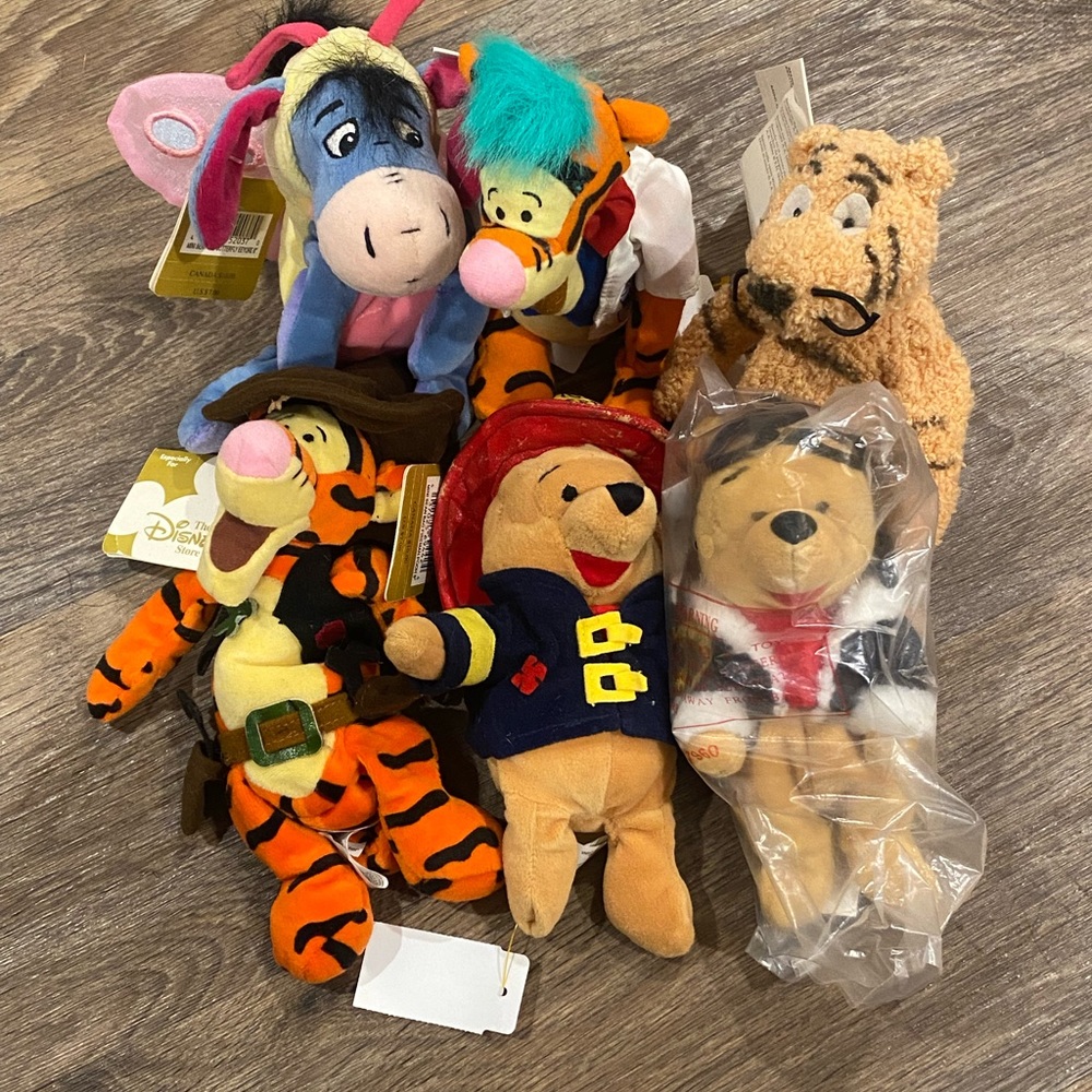 Winnie the Pooh Tigger Eeyore Bean Bag 8"  Lot of 6 NWT